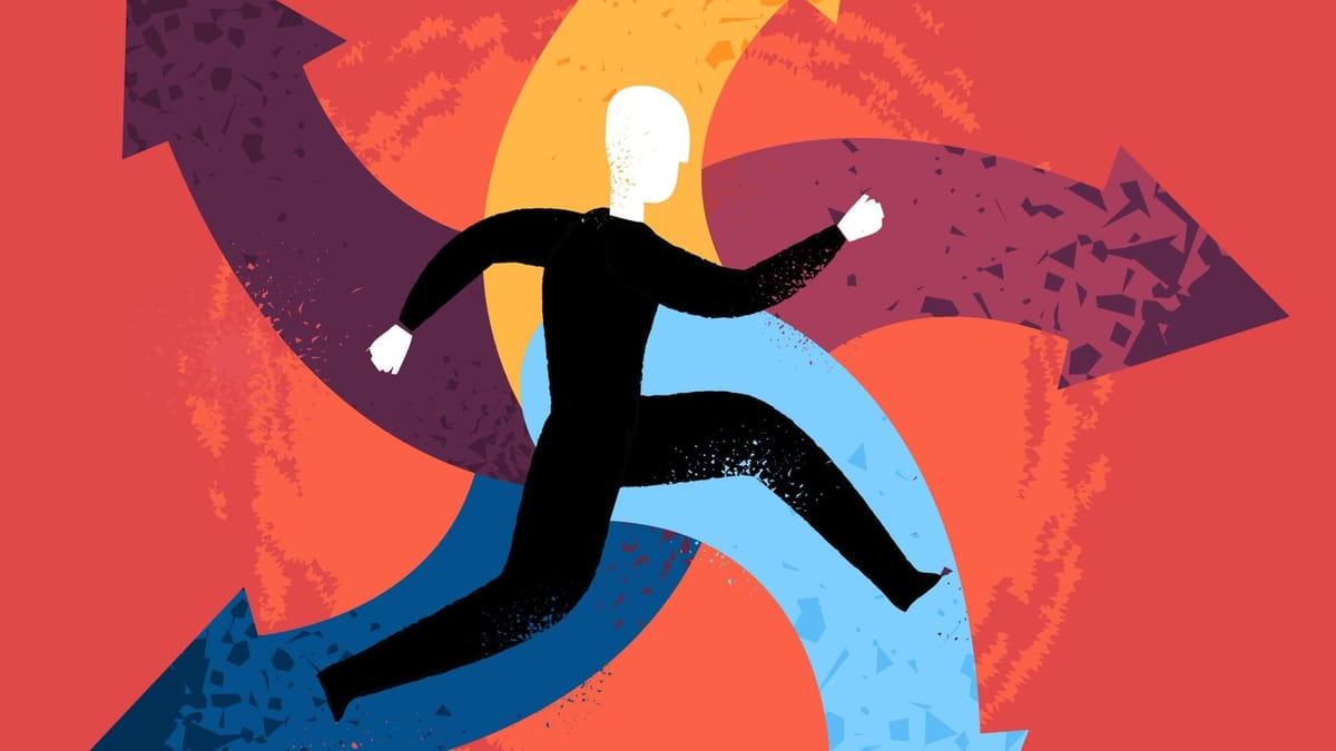 Abstract image showing forward motion narrowing into constraint, representing growth that quietly locks in future outcomes.