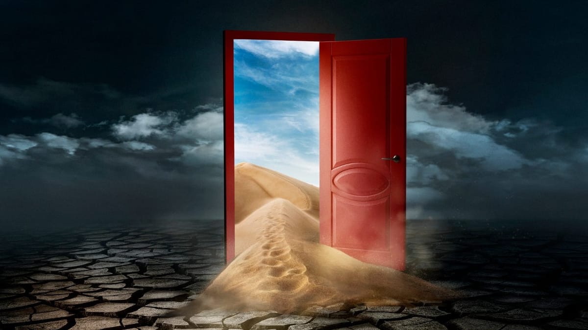 narrowing corridor, representing a future where choices progressively close and reversal becomes impossible.