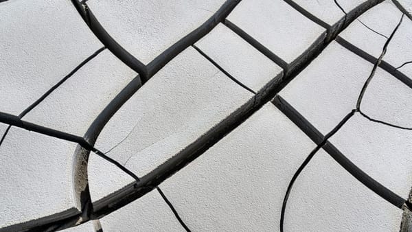 Close-up of a cracked, weathered surface showing multiple fractures.